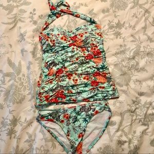 Sunseeker teal and coral tankini